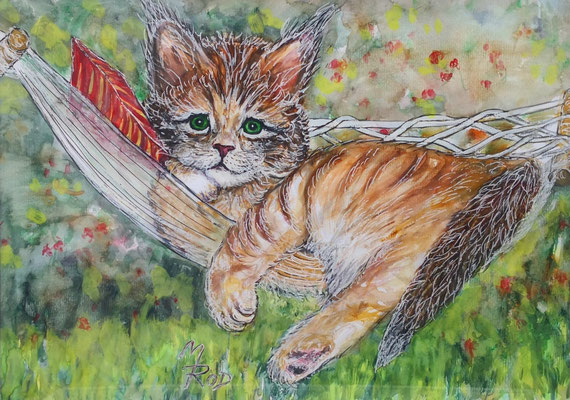KATZE Nr.17; 42x52 cm; Aquarell mit Passepartout und Rahmen (Original nicht mehr erhältlich)