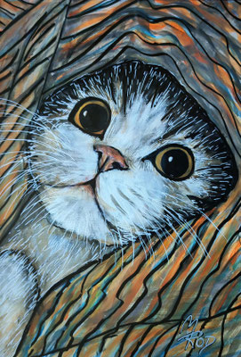 KATZE Nr.25, 40x30 cm, Acryl auf Aquarellpapier mit Passepartout hinter Plexiglas inklusive Rahmen (NICHT ERHÄLTLICH)