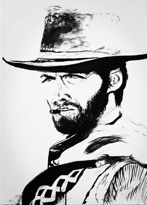 (noch nicht fertiggestellt) - CLINT EASTWOOD Nr.3; 70x50 cm; Gesso auf Leinen mit Schlussfirnis matt; € 400,-