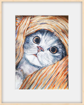 (noch nicht fertiggestellt) - KATZE Nr.25; 51,5x41,5 cm; Aquarell/Gesso mit Passepartout, Plexiglas und Rahmen; Preis € 200,-