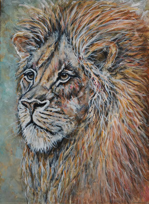 (noch nicht fertiggestellt) - LÖWE Nr.2; 51,5x41,5 cm; Aquarell/Gesso mit Passepartout, Plexiglas und Rahmen; Preis € 200,-