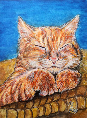 KATZE Nr.5, 40x30 cm, Acryl auf Aquarellpapier mit Passepartout hinter Plexiglas inklusive Rahmen (NICHT ERHÄLTLICH)