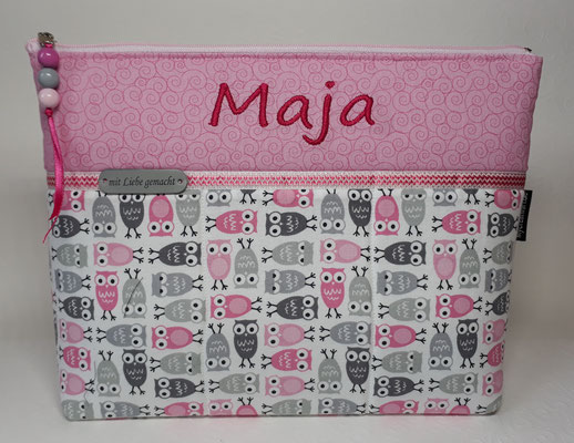 WTB "Eulen rosa-grau" mit Stoff in rosa kombiniert