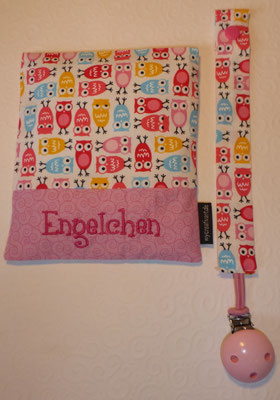 Wärmekissen, Schnullerkette in "Eulen pink"