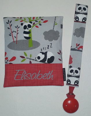Wärmekissen und Schnullerkette in "Pandas grau"Wär