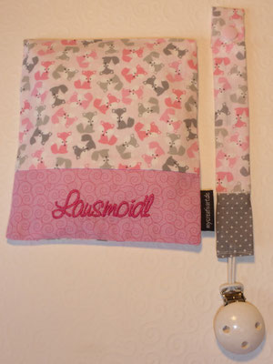 U-Heft-Hülle, Schnullerkette in "Füchse rosa"
