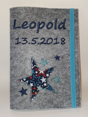 UH "Leopold", gestickte Sterne mit Applikation, Filz hellgrau-meliert