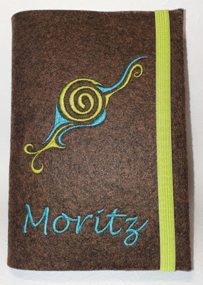 Stickmotiv Schnecke in grün-türkis auf Filz in braun-meliert