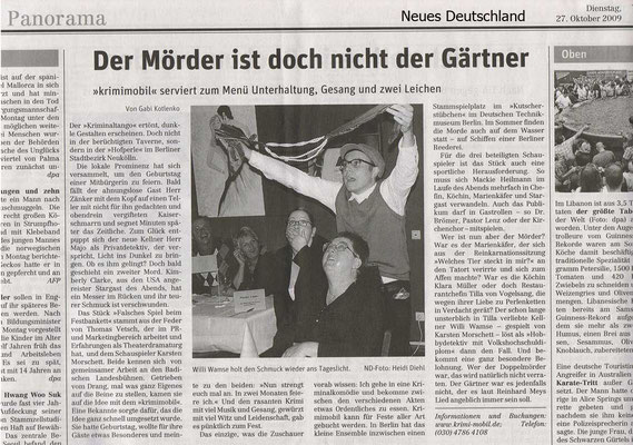 Krimi-Dinner von Theater krimimobil Berlin in der Presse