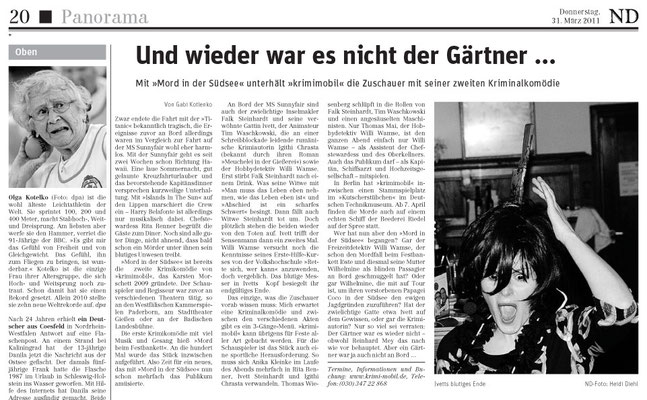 Krimi-Dinner von Theater krimimobil Berlin in der Presse