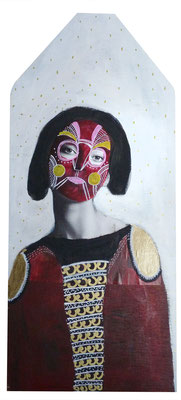 Le masque III, 2019, acrylique, feutre et collage sur bois. 