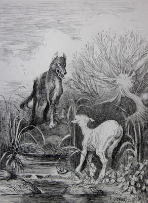 Le loup et l'agneau (d'après Gustave Doré) 420 x 297 - 2018