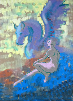 Pegasus and goddess,2021,Oil on canvas,33.3x24.2cm