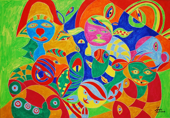 Kinderparty, 100x70 cm, Tempera auf Leinwand