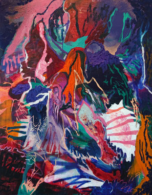 The maid and the demon, mixed media on canvas, 90x70 cm, 2022