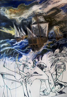Galleon, mixed media on canvas, 200x140cm, 2014