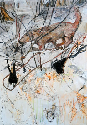 Manuel Portioli, Rise and fall of a living human-chapter 4, 2013, tecnica mista su tela, 199x139