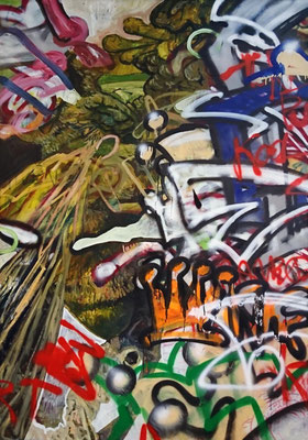 Yet another pollination, 200x140cm, mixed media on canvas, 2017