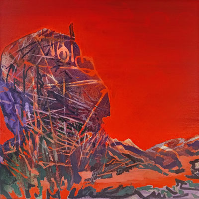 H, 40x40cm, mixed media on canvas 2024