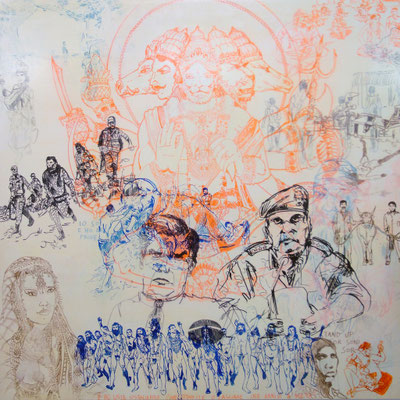 Delhi delight, 200x200cm mixed media on canvas, 2012
