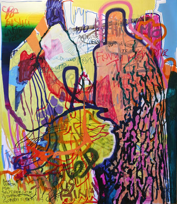The monk and the monkey, mixed media on canvas, 150x130cm, 2022