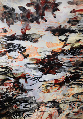 Black water dark clouds, mixed media on canvas, 200x140cm, 2015