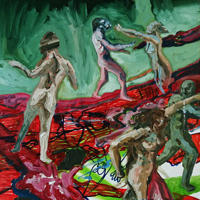The dancers, 50x50cm, mixed media on canvas,  2017