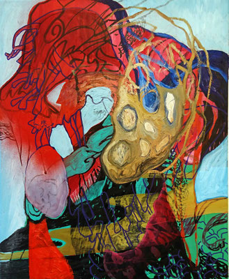 Soldier with leopard skin, 65x53,5cm,  mixed media on canvas, 2017