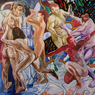 Untitled (the temple), mixed media on canvas, 200x200cm, 2018