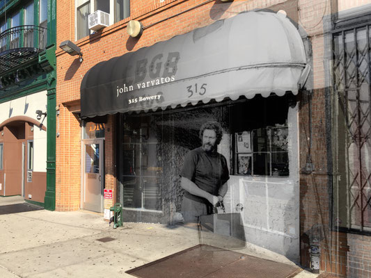Composite of CBGB's NYC then and now; historical photo c/o CBGB.com 