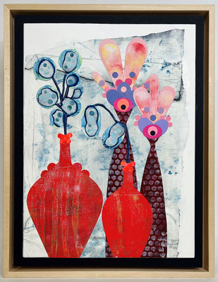 Moderne Papiercollage  mit roten Vasen