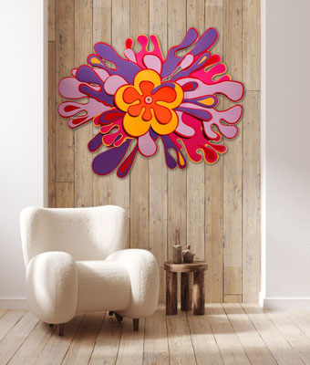 Papierobjekt floral in pink, orange, rot, lila