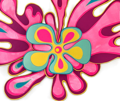 Papier Objekt floral in pink, gelb