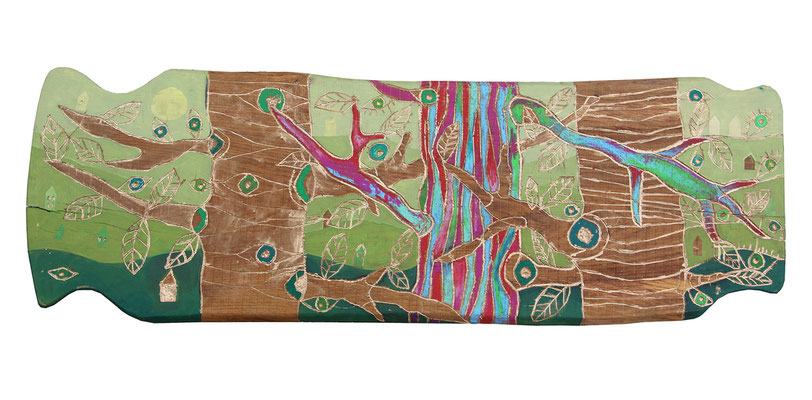 "BUNTER STAMM" 2022. St.Johann 40 x 120 cm Öl & Acryl auf geschnitztem Holz € 1233