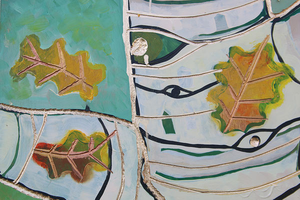 DETAIL aus "BUNTER STAMM" 2022. St.Johann 40 x 120 cm Öl & Acryl auf geschnitztem Holz € 1233