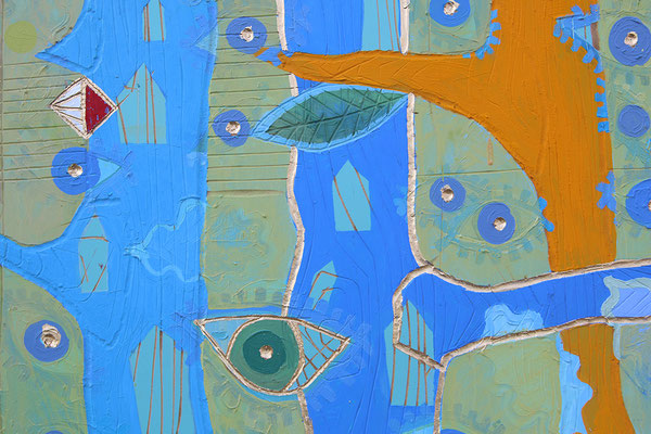 "DETAIL von BLÄUME MIT GELBEM GAST" 2023. St.Johann 92 x 59 cm Öl & Acryl auf geschnitztem Holz  € 1233