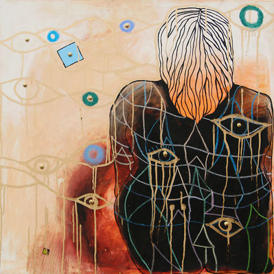 "MELEE" 2023. St.Johann 80 x 80 cm Öl & Acryl auf Leinen  € 1233