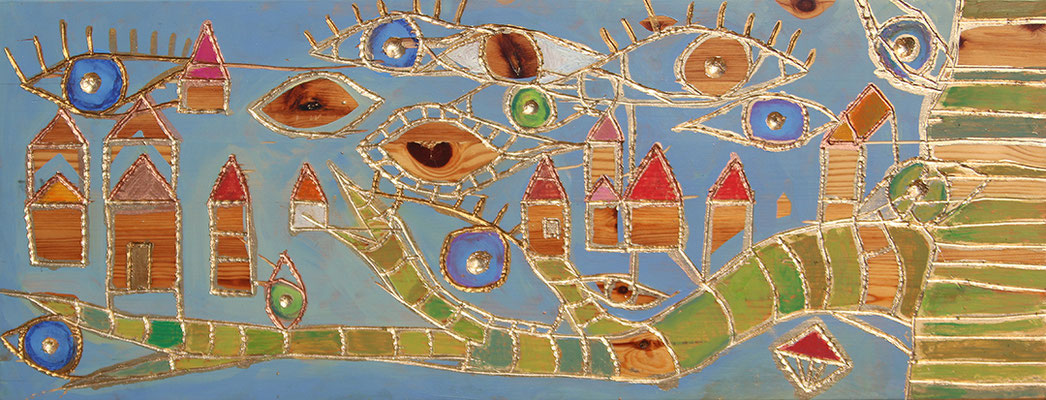 "BUNTER TAG" 2022. St.Johann 30 x 77 cm Öl & Acryl auf geschnitztem Holz  € 666