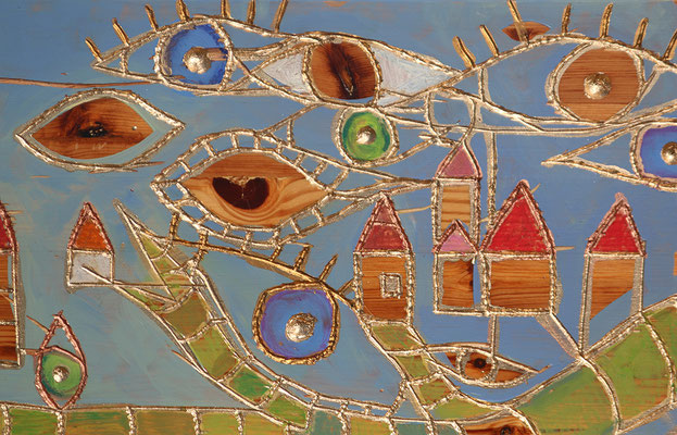 DETAIL aus "BUNTER TAG" 2022. St.Johann 30 x 77 cm Öl & Acryl auf geschnitztem Holz  € 666