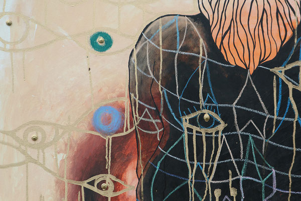 DETAIL aus "MELEE" 2023. St.Johann 80 x 80 cm Öl & Acryl auf Leinen  € 1233