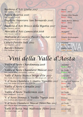 Carta dei vini_ Vini della Valle d'Aosta