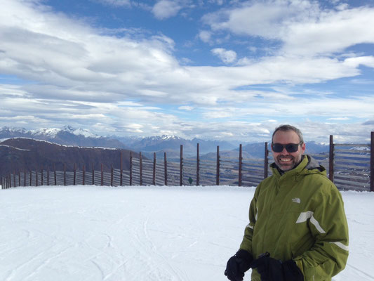 On the slopes at Cardrona Ski resort, Queenstown in the background