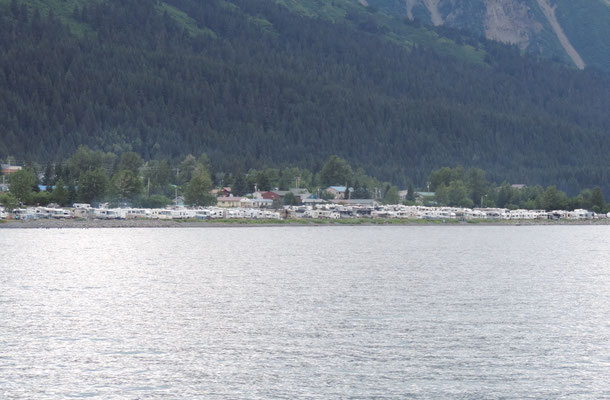 RVs line the foreshore on Seward. Ours is the white one on the right