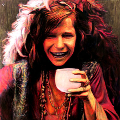 Original Portrait Painting of Janis Joplin, US-american Rock and Blues-singer. Symbol Figure of  Hippy Culture. Sex Drugs and Rock and Roll. Live fast, love hard, die young. Clup 27. I Got Dem Ol`Kozmic Blues Again Mama! Pearl