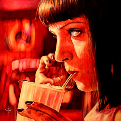 Original Portrait Painting of Uma Thurman in the Cult Film Pulp Fiction, Mia Wallace