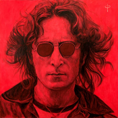 Portrait Painting of John Lennon in New York, Singer of the british Rockband The Beatles