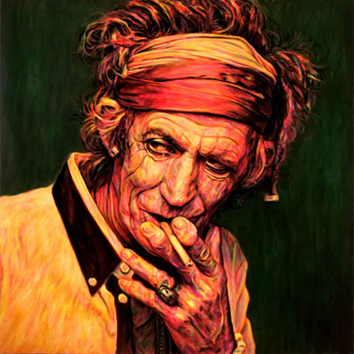 Original Portrait Painting of Keith Richards,  the Human Riff, Lead Guitarist of the Rolling Stones, Songwriters Hall of Famer. Bands: The Rolling Stones, Jagger/Richards, The Dirty Mac, X-Pensive Winos