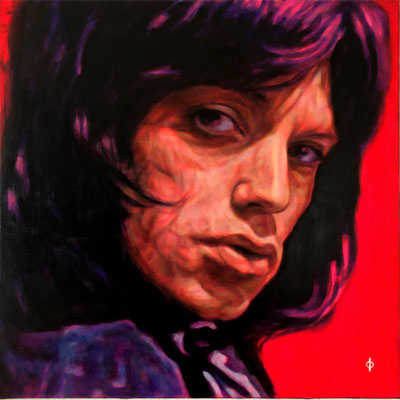Portrait Painting of Mick Jagger, british musicion, singer, songwriter and Frontman of british Rockband The Rolling Stones