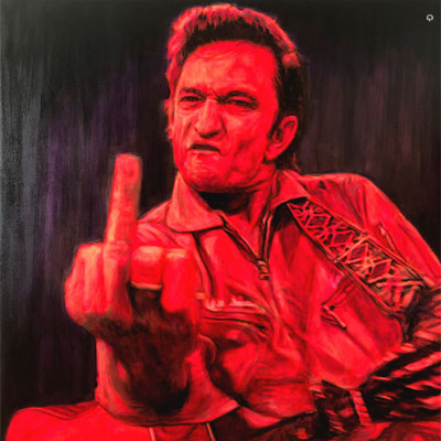 Original Portrait Painting of Johnny Cash, american Coutry Music Singer, Songwriter, and Actor. Country, Rockabilly, Blues, Folk, Pop and alternative Country. Famous for Concerts in Folsom ans San Quentin Prisson