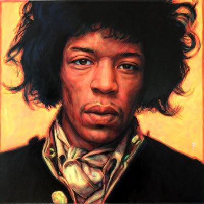 Portrait Painting of Guitar Hero Jimi Hendix lead singer of  The Jimi Hendrix Experience, Band of Gypsys, Gypsy Sun - Monterey Pop Festival, Woodstock Festival, Isle of Wight Fesival